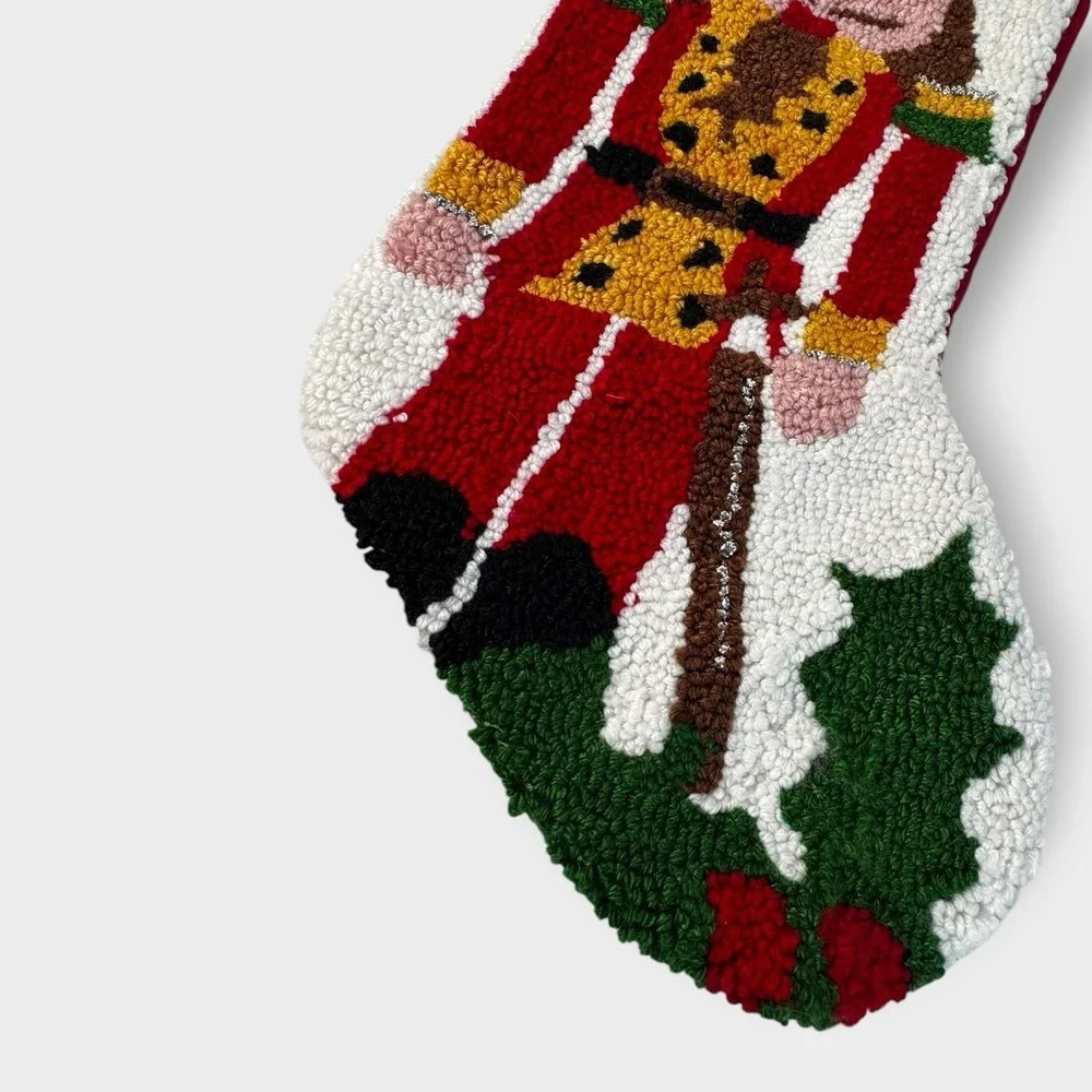 Pier 1‎ Imports Nutcracker Christmas Holiday Stocking Hooked Rug Yarn 3D Hat